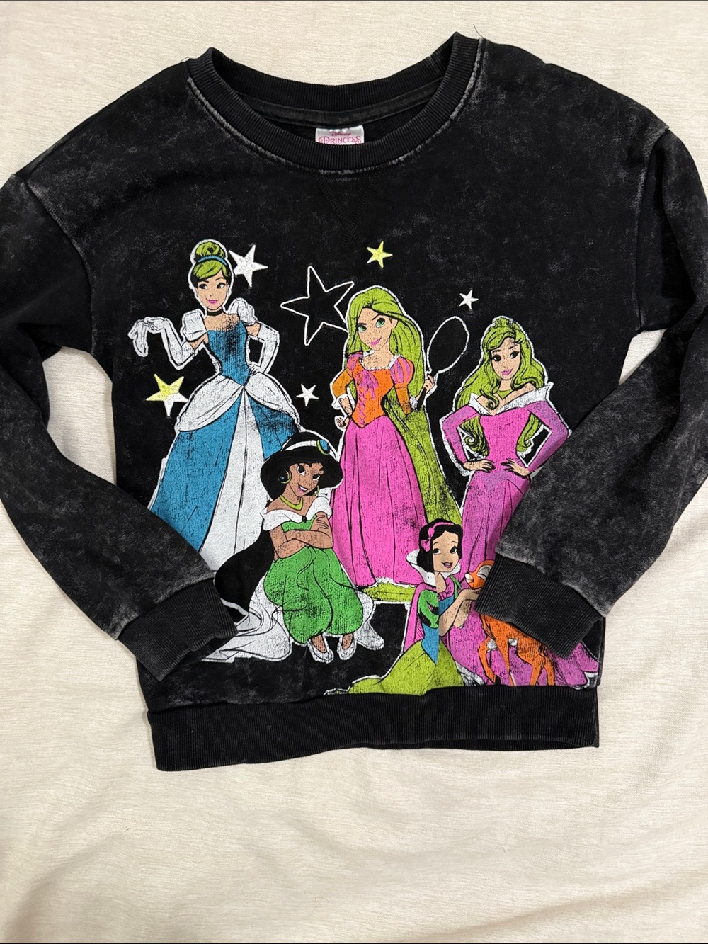 Disney Black Pullover Sweatshirt with Colorful Princesses